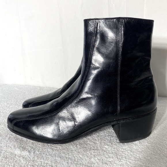 Vintage Florsheim Black Leather Round Toe Ankle Boots 10.5D - Picture 3 of 12